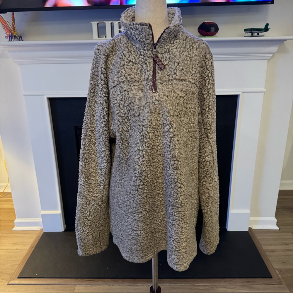 True Grit Sherpa Quarter Zip Pullover – Taupe Gray – Size M